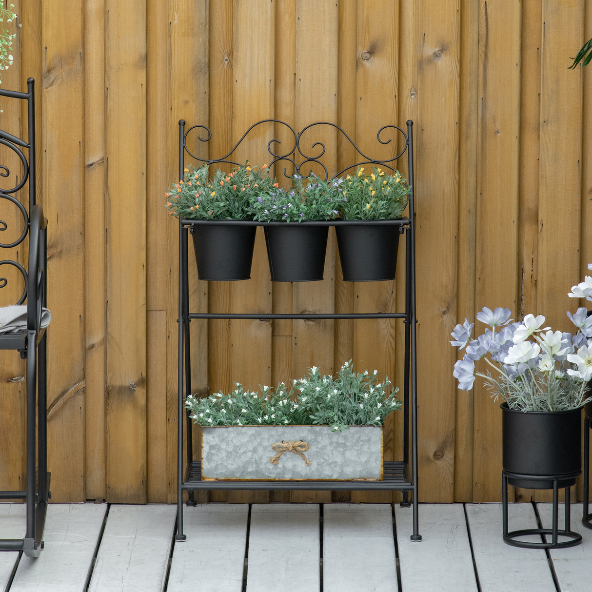 easycomfort portapiante in metallo pieghevole con 3 vasi e ripiano inferiore per casa e giardino 47x37x78.5cm nero