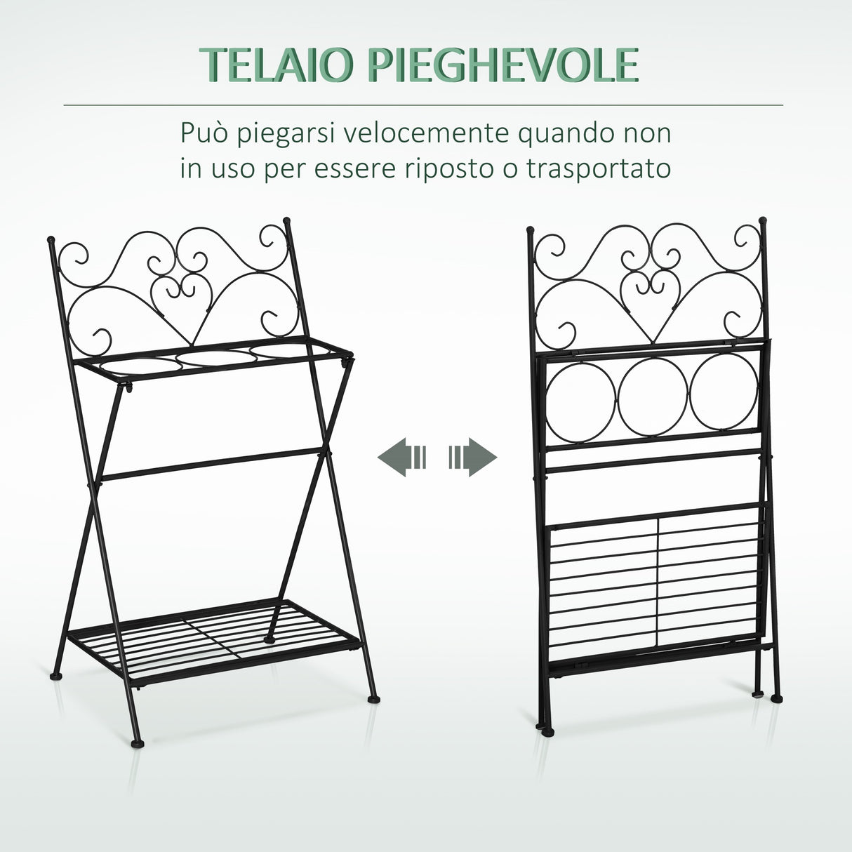 easycomfort portapiante in metallo pieghevole con 3 vasi e ripiano inferiore per casa e giardino 47x37x78.5cm nero