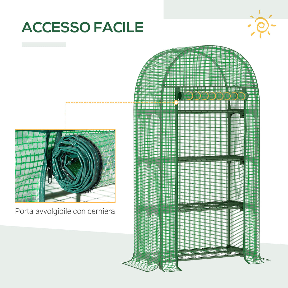 easycomfort serra da giardino con ripiani in metallo copertura in pe e porta avvolgibile 80x49x160cm verde