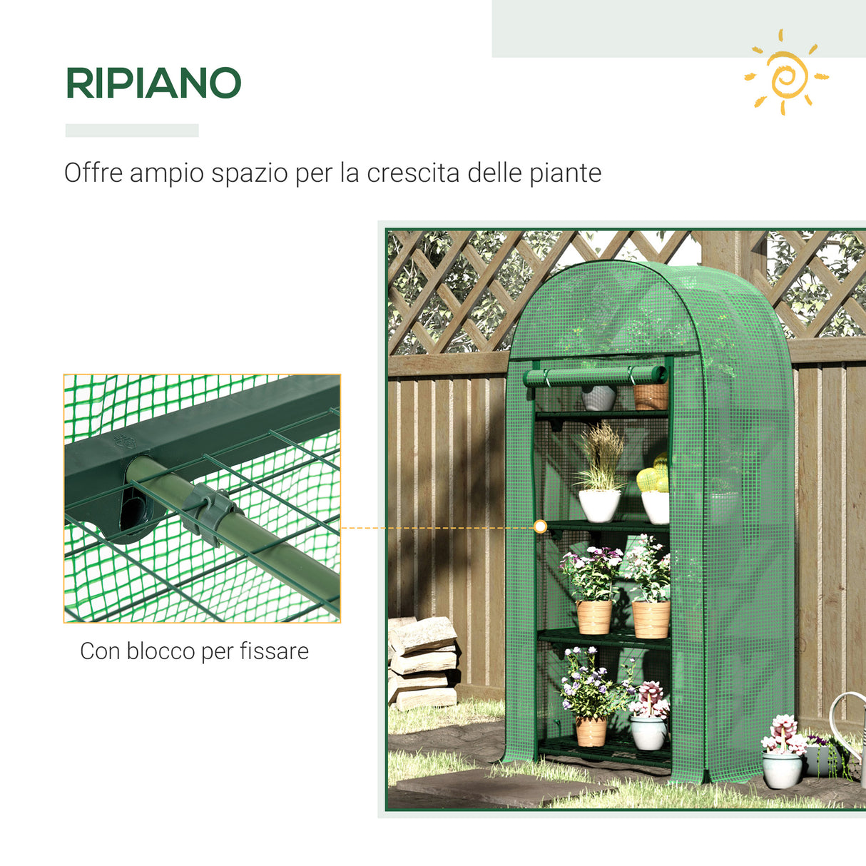 easycomfort serra da giardino con ripiani in metallo copertura in pe e porta avvolgibile 80x49x160cm verde
