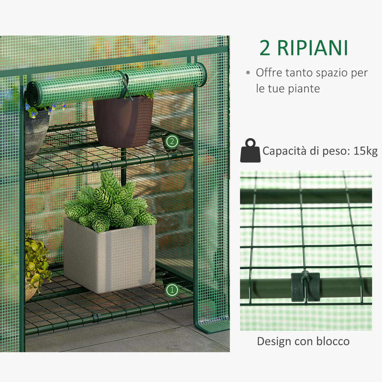 easycomfort mini serra da giardino con 2 ripiani in metallo e copertura in pe 69x49x92cm verde