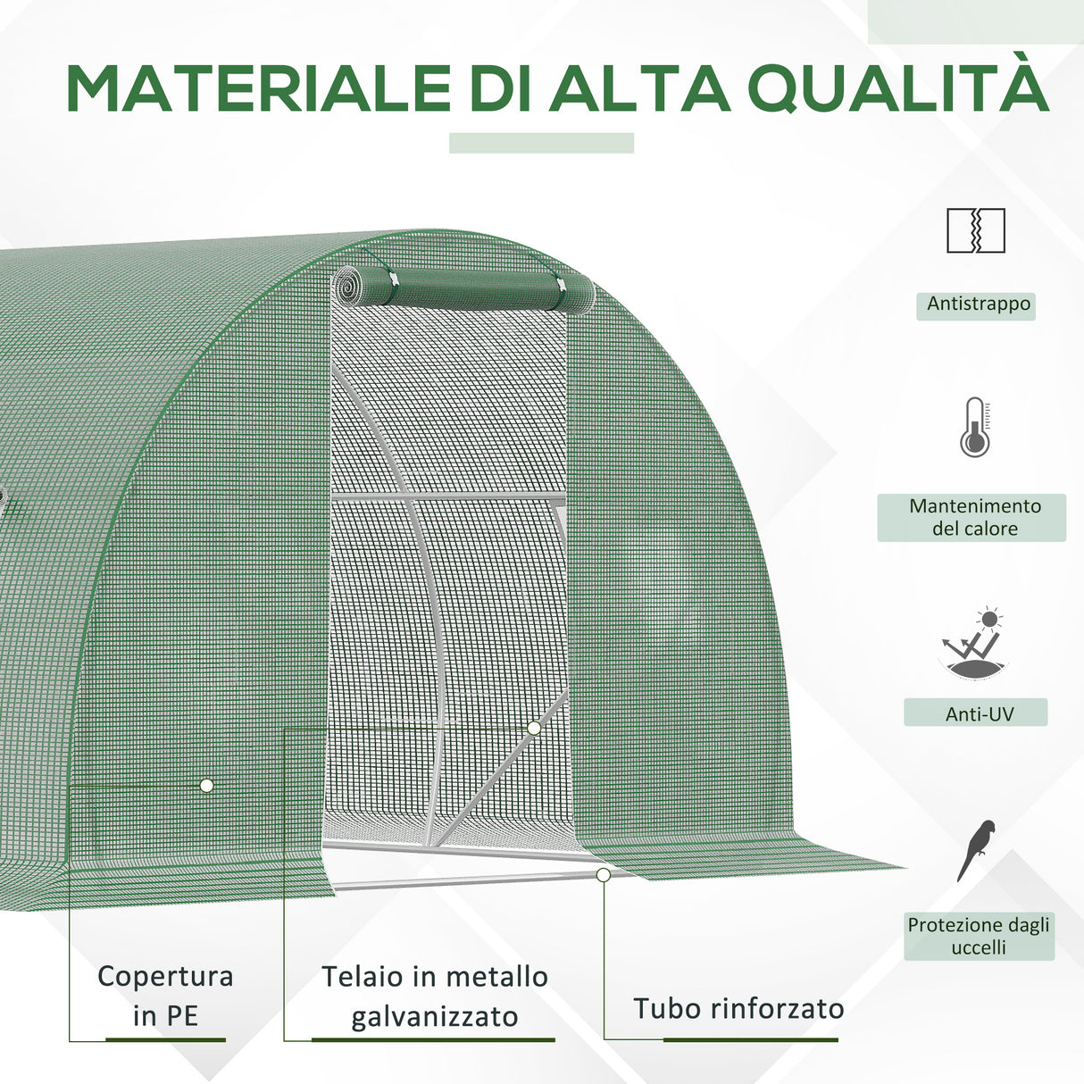easycomfort serra a tunnel da esterno con copertura in pe porta con cerniera e 6 finestre verde