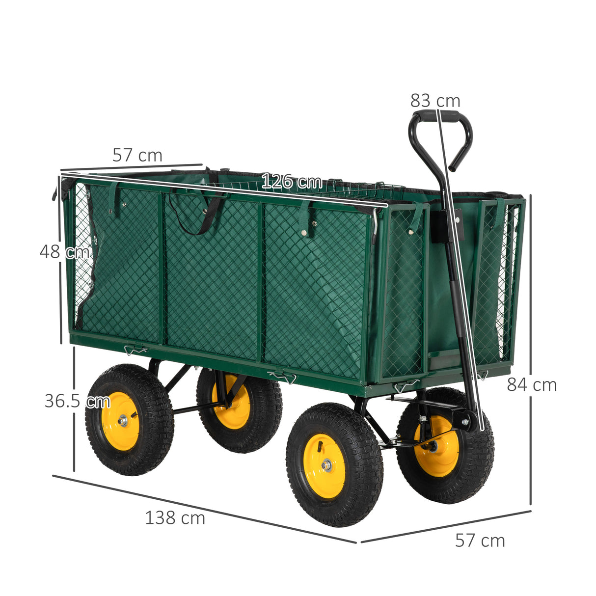 easycomfort carrello da giardino in acciaio con pareti laterali ribaltabili e 4 ruote capienza 342l verde