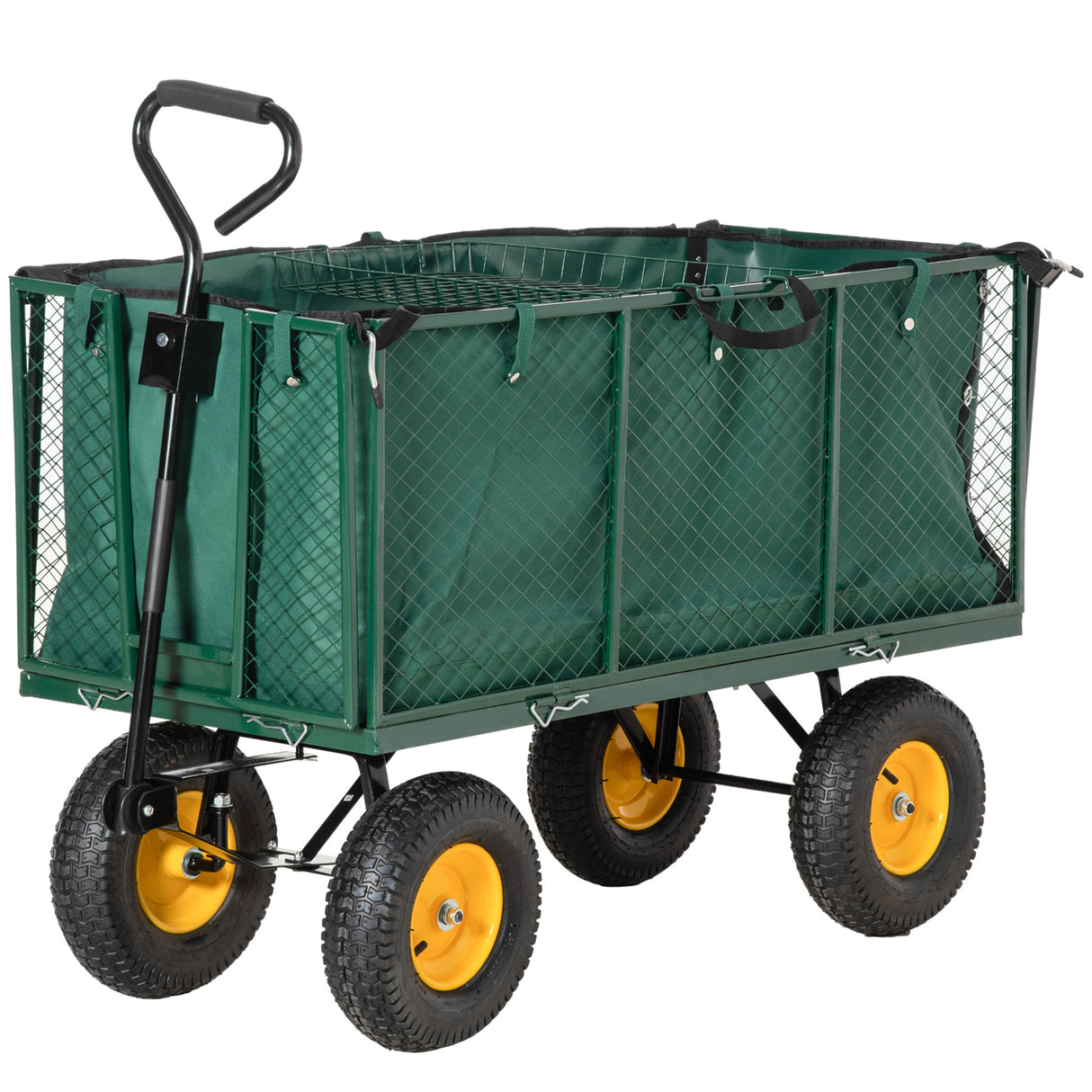 easycomfort carrello da giardino in acciaio con pareti laterali ribaltabili e 4 ruote capienza 342l verde