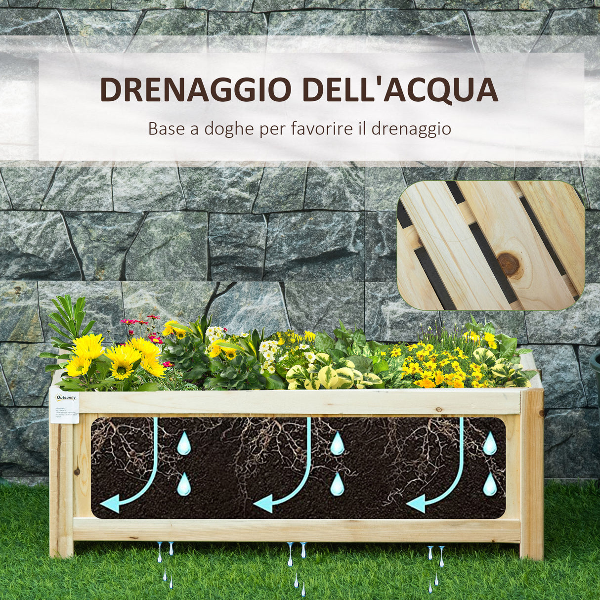 easycomfort fioriera in legno pieghevole da esterno con base drenante 70x30x25cm 33172