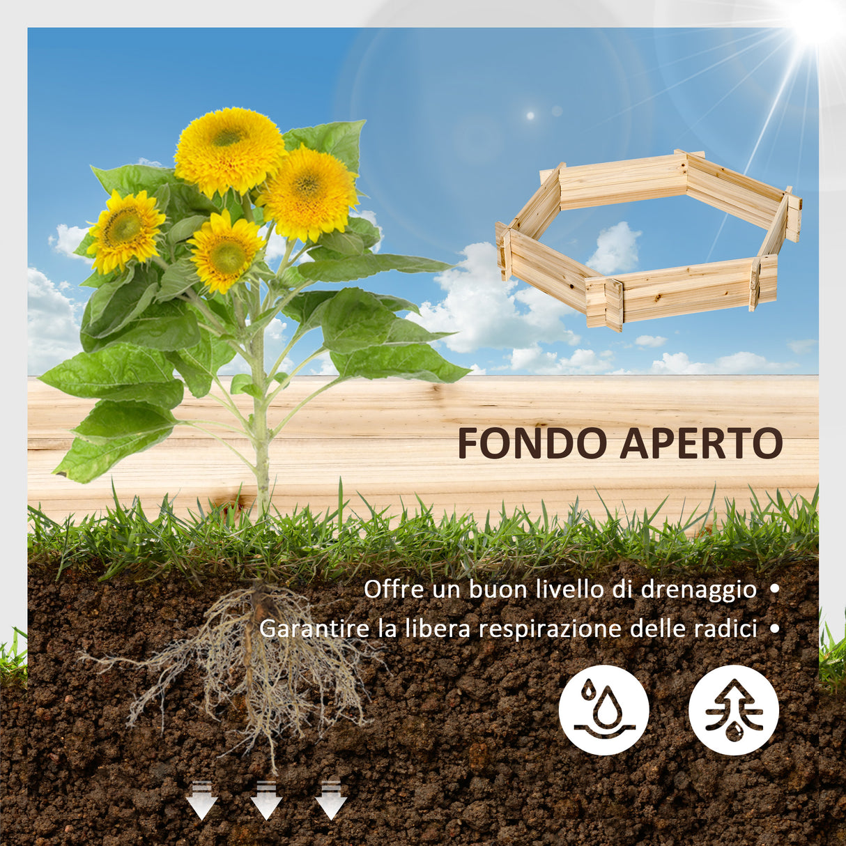 easycomfort letto per orto senza base e con struttura a incastro in legno 100x92x16cm 33196