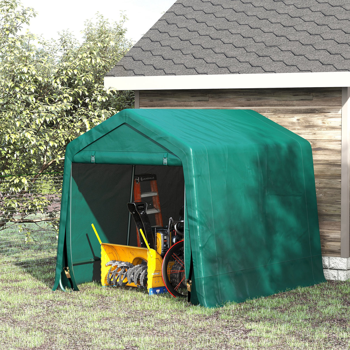 easycomfort tendone garage per auto moto e attrezzi in metallo e tessuto pe 240x200x202cm verde