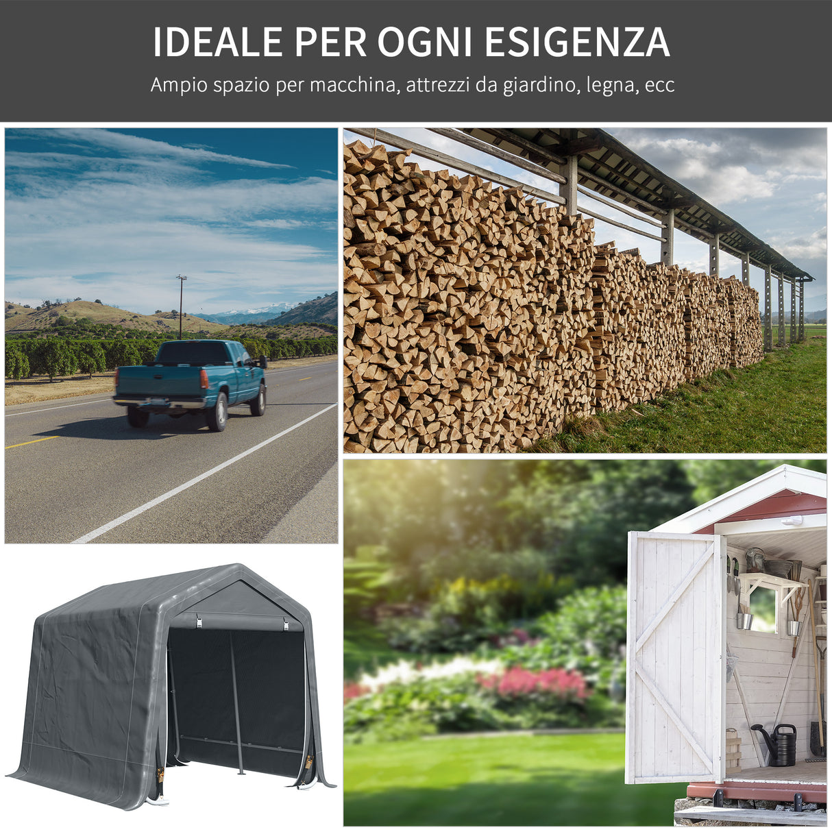 easycomfort easycomfort tendone garage per auto moto e attrezzi in metallo e tessuto pe 280x240x240cm grigio