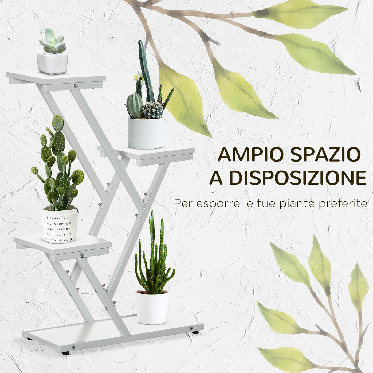 easycomfort scaletta portavasi a 4 livelli per interni ed esterni in mdf e acciaio 50.5x24x81 cm bianco