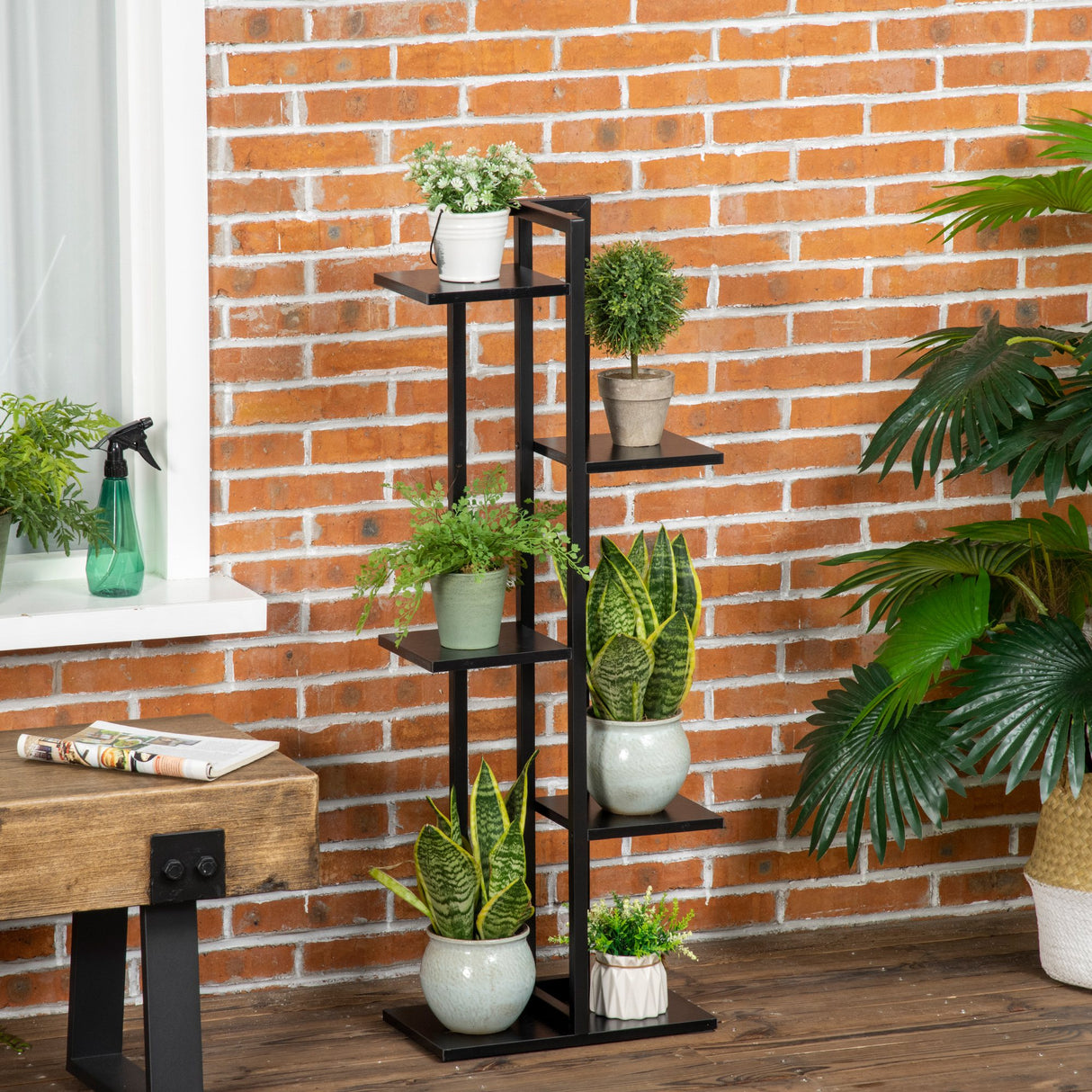 easycomfort scaletta portavasi a 5 livelli per interni ed esterni in mdf e acciaio 40x22x113 cm nero