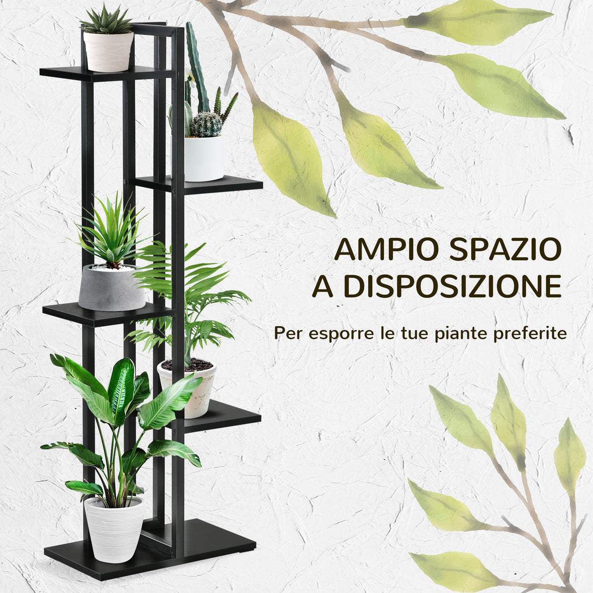 easycomfort scaletta portavasi a 5 livelli per interni ed esterni in mdf e acciaio 40x22x113 cm nero