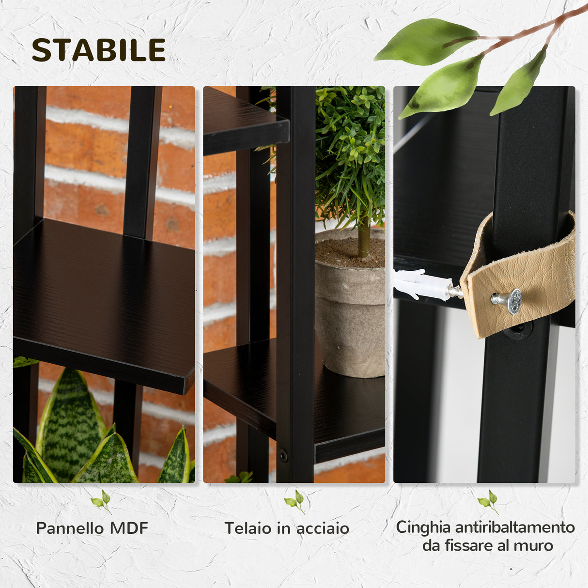 easycomfort scaletta portavasi a 5 livelli per interni ed esterni in mdf e acciaio 40x22x113 cm nero