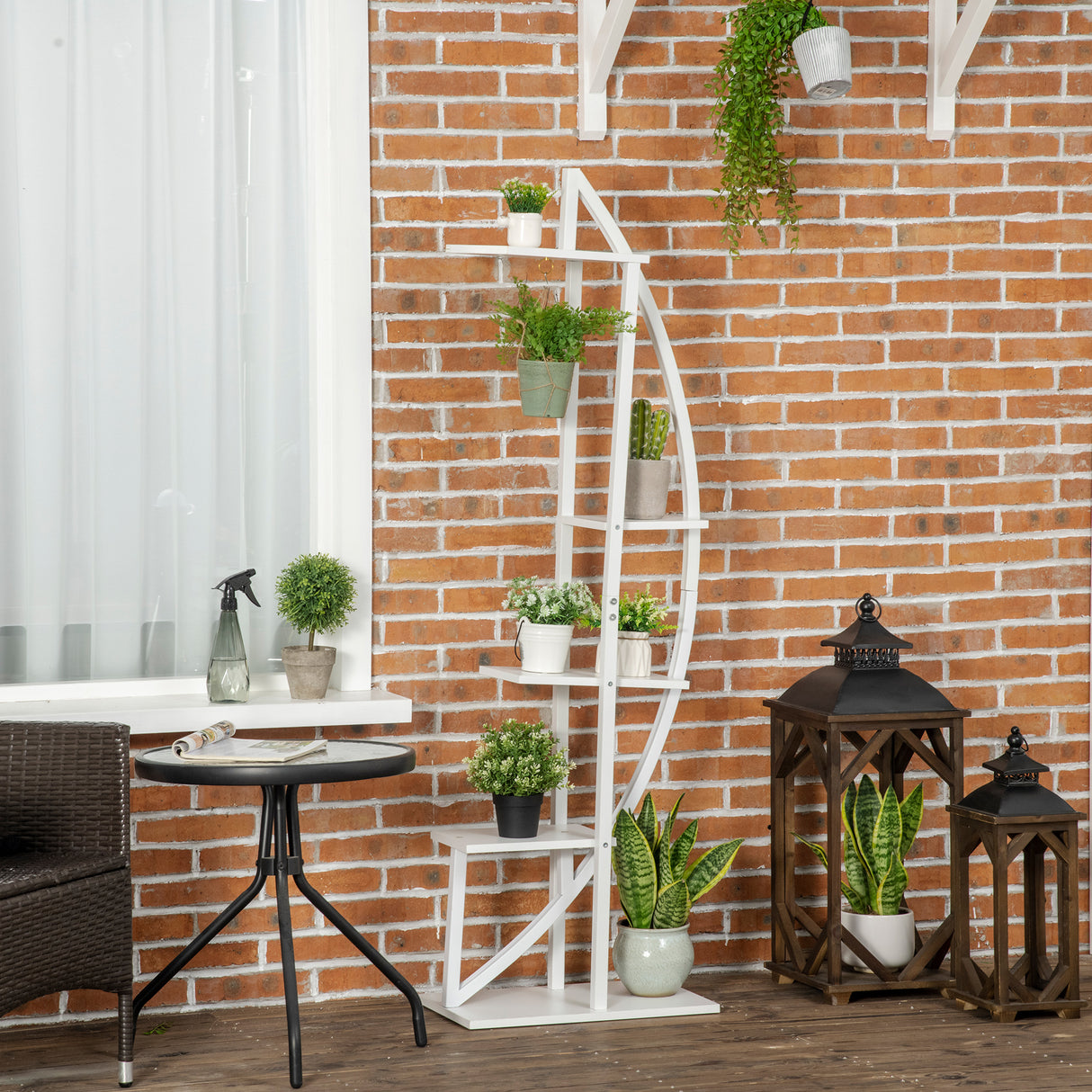 easycomfort portafiori a 5 livelli a mezzaluna per interni ed esterni in mdf e acciaio 50x30x160 cm bianco