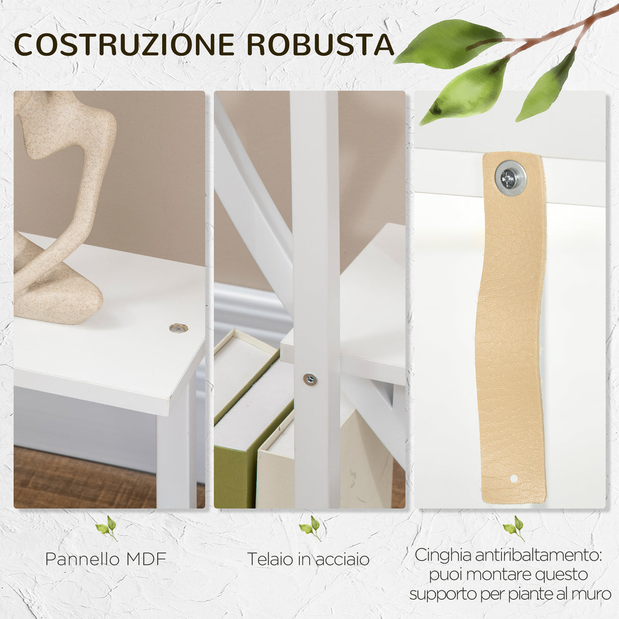 easycomfort portafiori a 5 livelli a mezzaluna per interni ed esterni in mdf e acciaio 50x30x160 cm bianco
