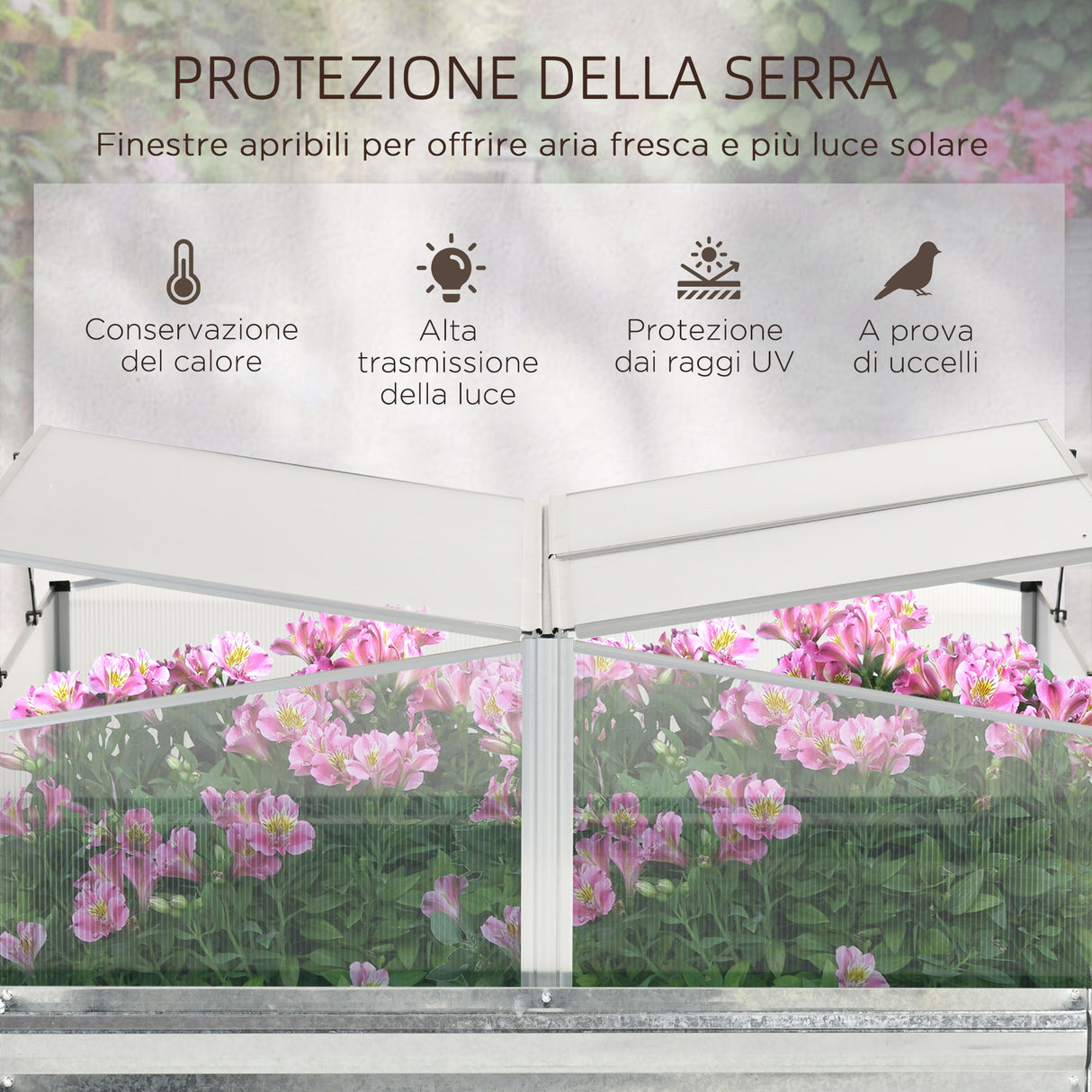 easycomfort fioriera in metallo rialzata con copertura in pc per uso esterno in giardino e balcone 126x107x57.5 67.5 cm