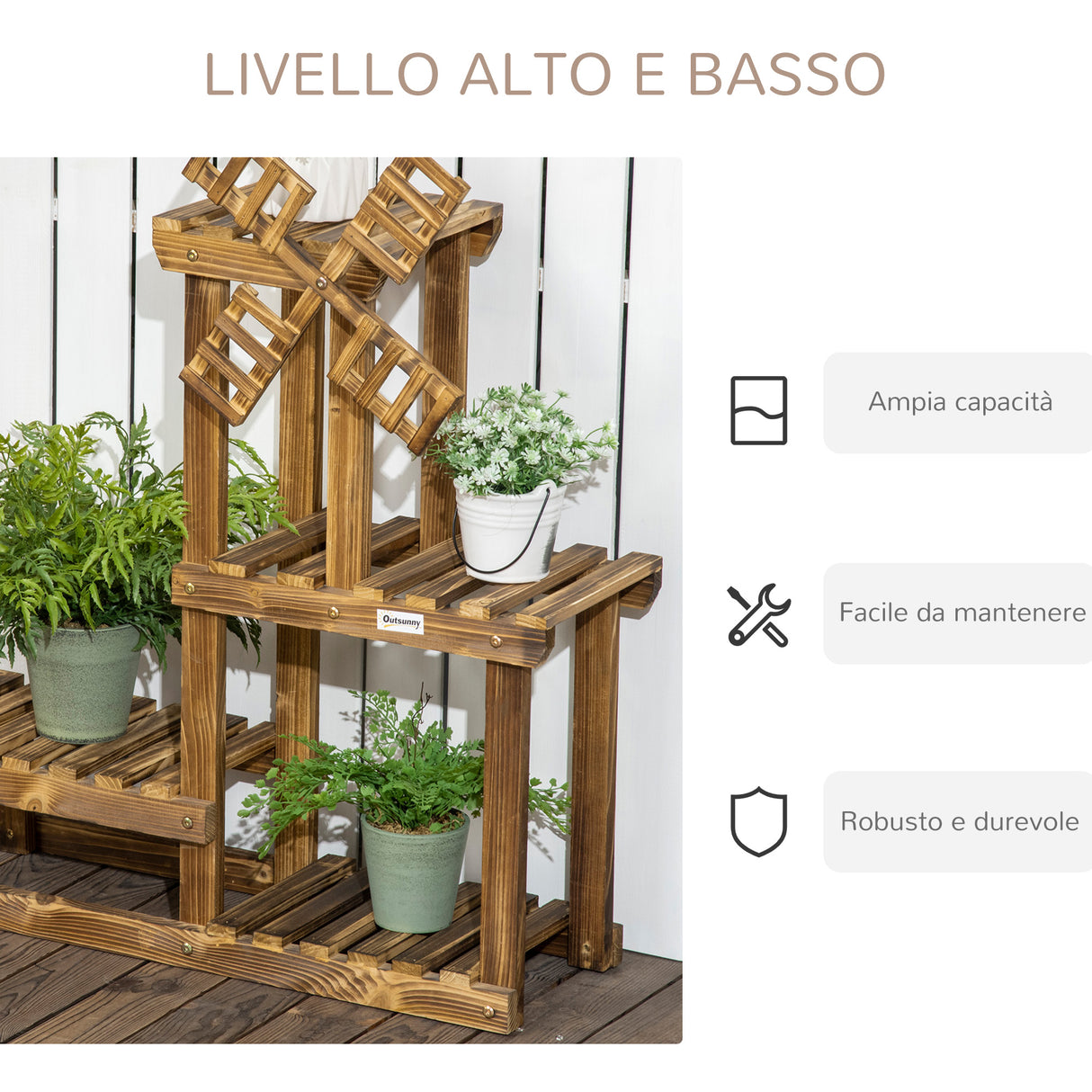 easycomfort scaffale per piante da esterno a 4 ripiani con decorazione a mulino 76x30x90 cm