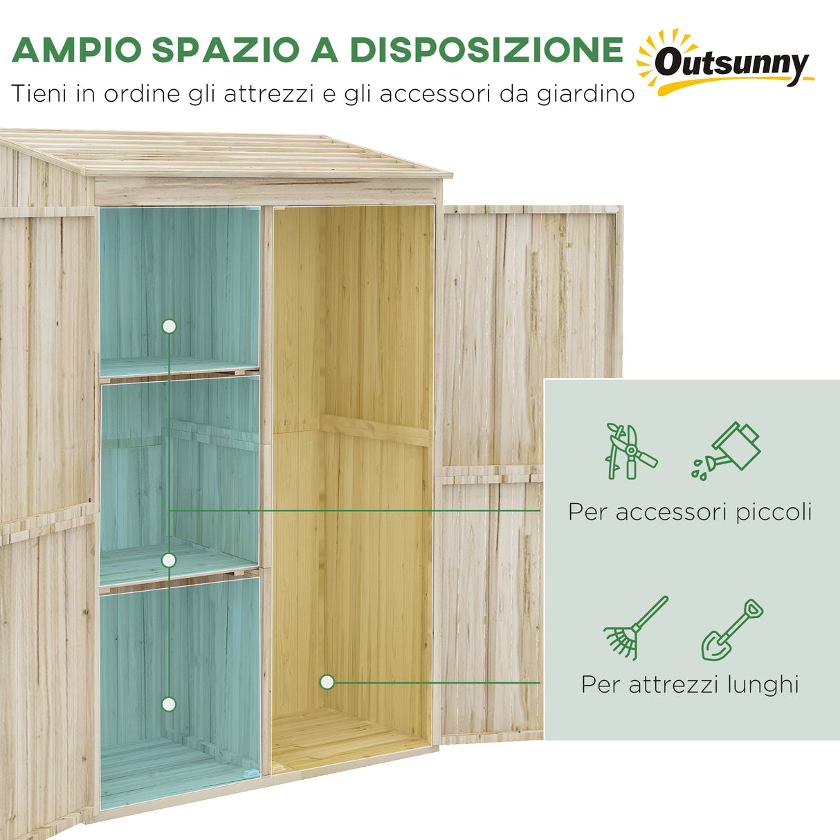 easycomfort casetta da giardino in legno di abete con 2 porte e ripiani 120x57x183cm naturale