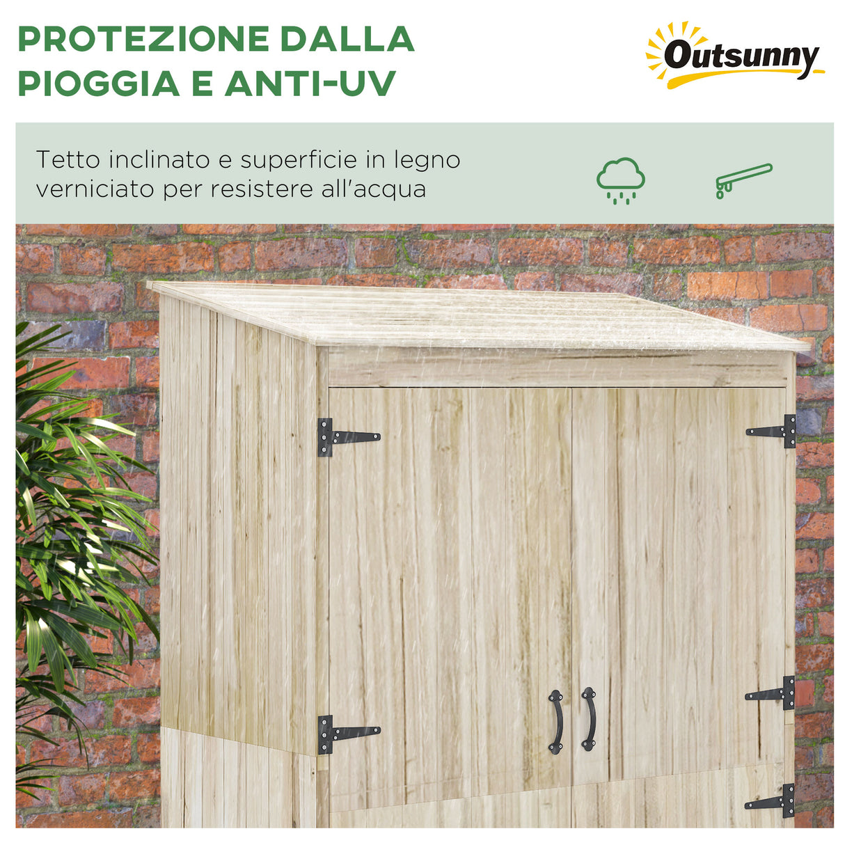easycomfort casetta da giardino in legno di abete con 2 porte e ripiani 120x57x183cm naturale