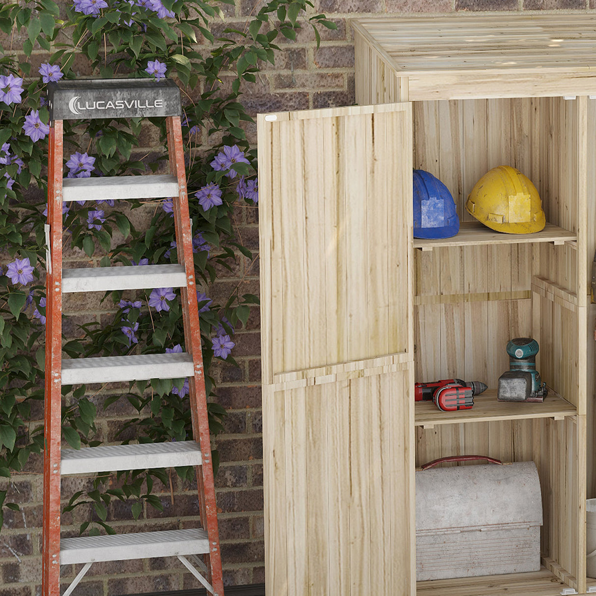 easycomfort casetta da giardino in legno di abete con 2 porte e ripiani 120x57x183cm naturale