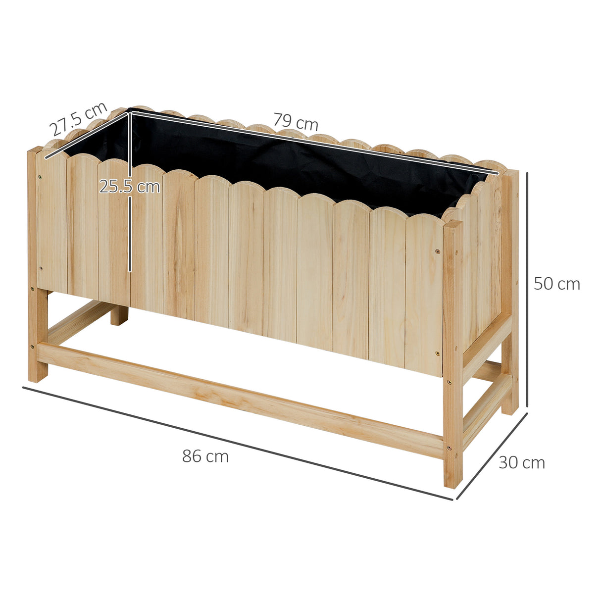 easycomfort fioriera da esterno verticale in legno con foro di drenaggio e rivestimento interno 86x30x50 cm