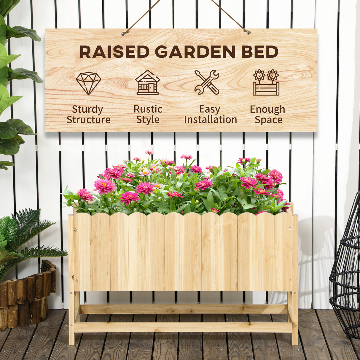 easycomfort fioriera da esterno verticale in legno con foro di drenaggio e rivestimento interno 86x30x50 cm