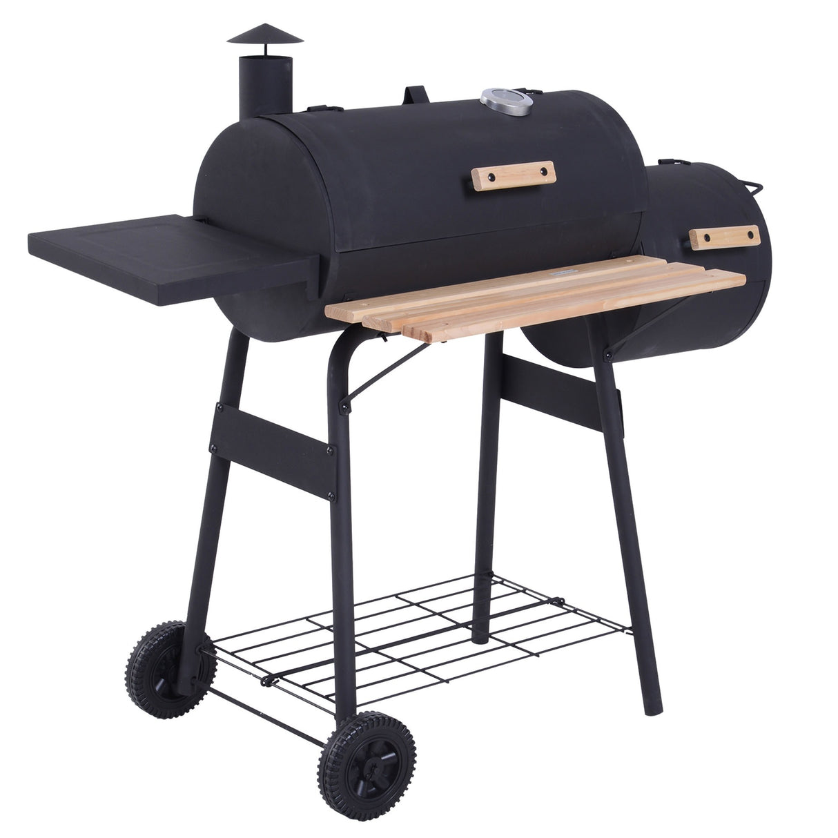 easycomfort easycomfort barbecue a carbone con coperchio e affumicatore bbq da giardino con ripiani e ruote 124x53x104 cm nero