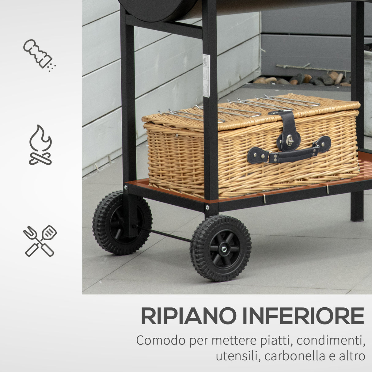 easycomfort easycomfort barbecue in acciaio con 2 griglie indipendenti nero 90cm x 45cm x 96cm