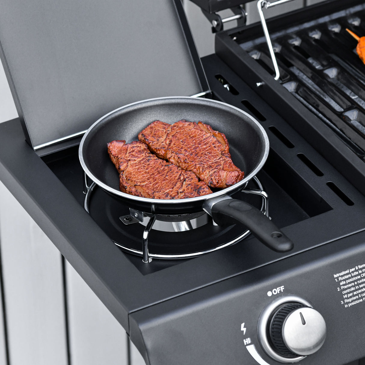 easycomfort easycomfort barbecue a gas con coperchio 7 bruciatori da 20kw fornello laterale e 2 ruote 135x50x100cm nero