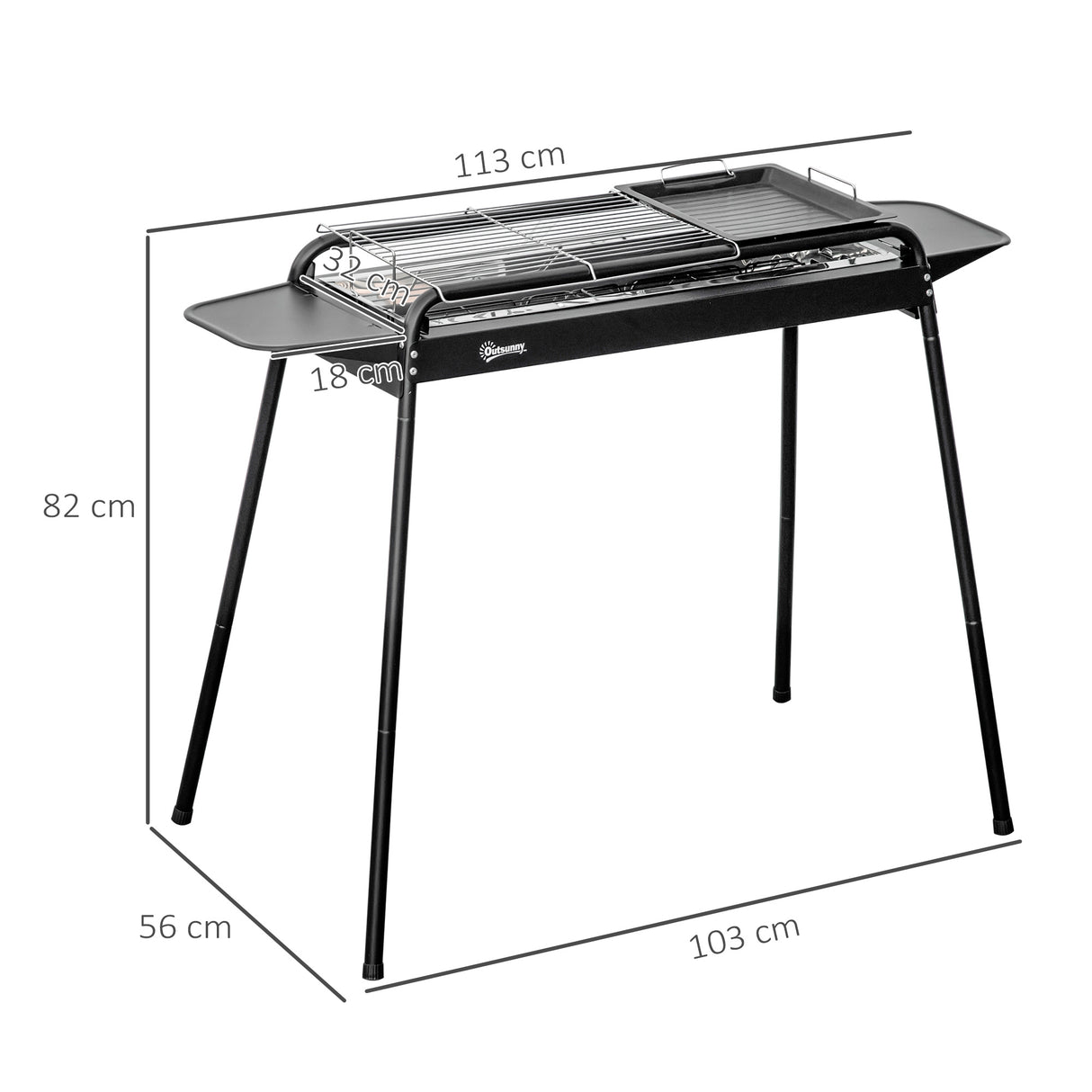 easycomfort easycomfort barbecue a carbonella con griglia e piastra in acciaio con ripiani laterali 113x59x83 5cm nero