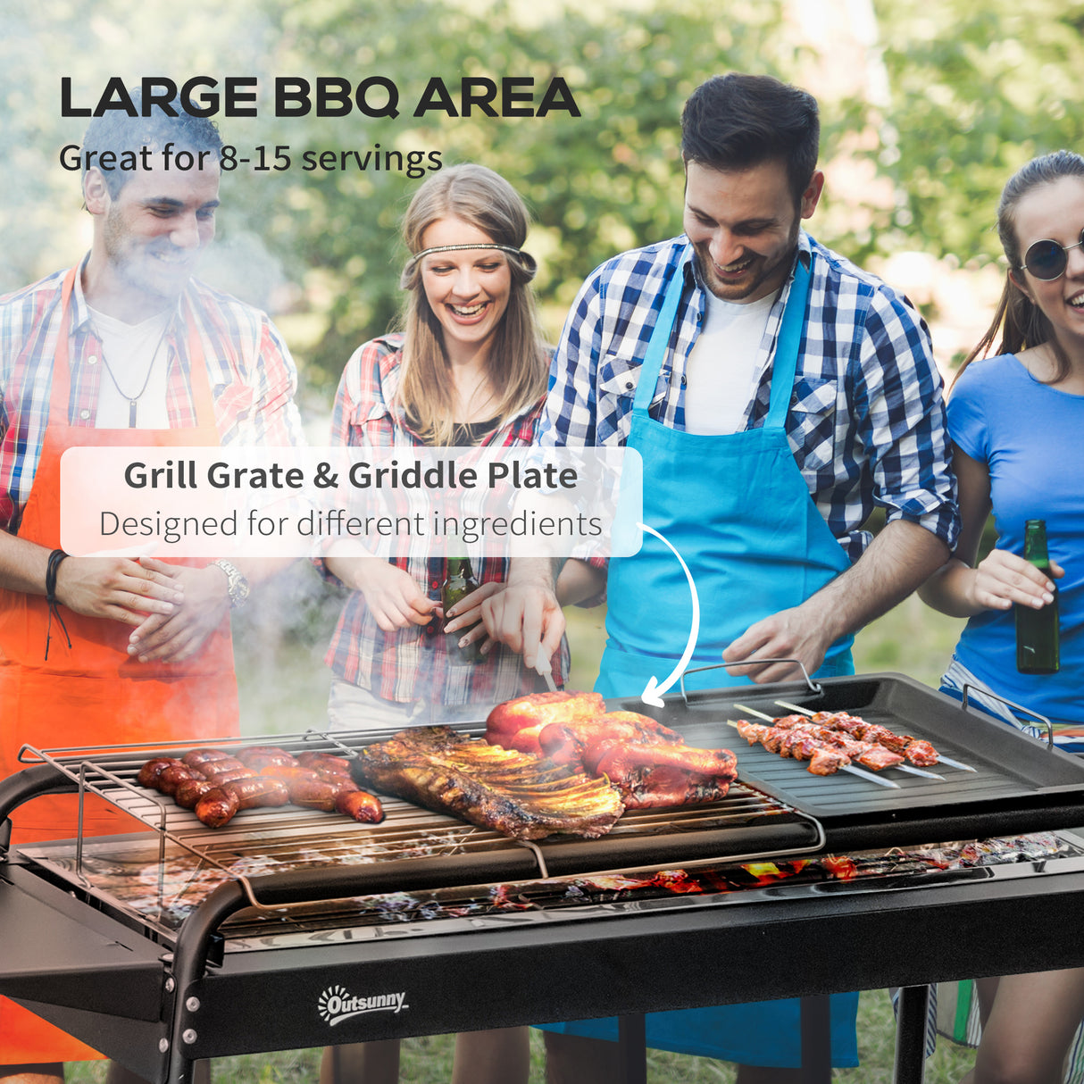 easycomfort easycomfort barbecue a carbonella con griglia e piastra in acciaio con ripiani laterali 113x59x83 5cm nero