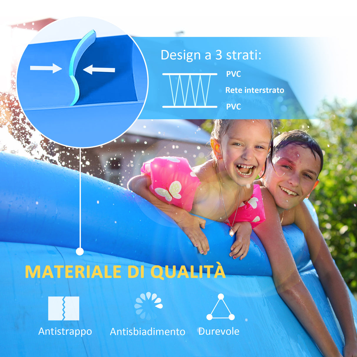 easycomfort piscina gonfiabile da giardino per 3 4 persone in pvc a 3 strati con valvola di scarico e pompa manuale inclusa 274x76cm blu