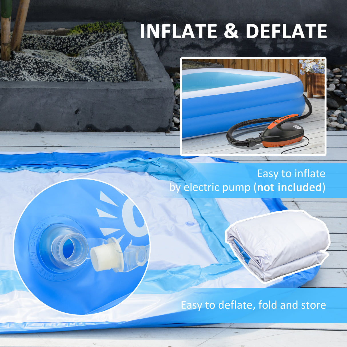 easycomfort piscina gonfiabile rettangolare da esterni per 1 2 adulti in pvc resistente 2 camere d aria e valvola di scarico 262x176x56cm blu