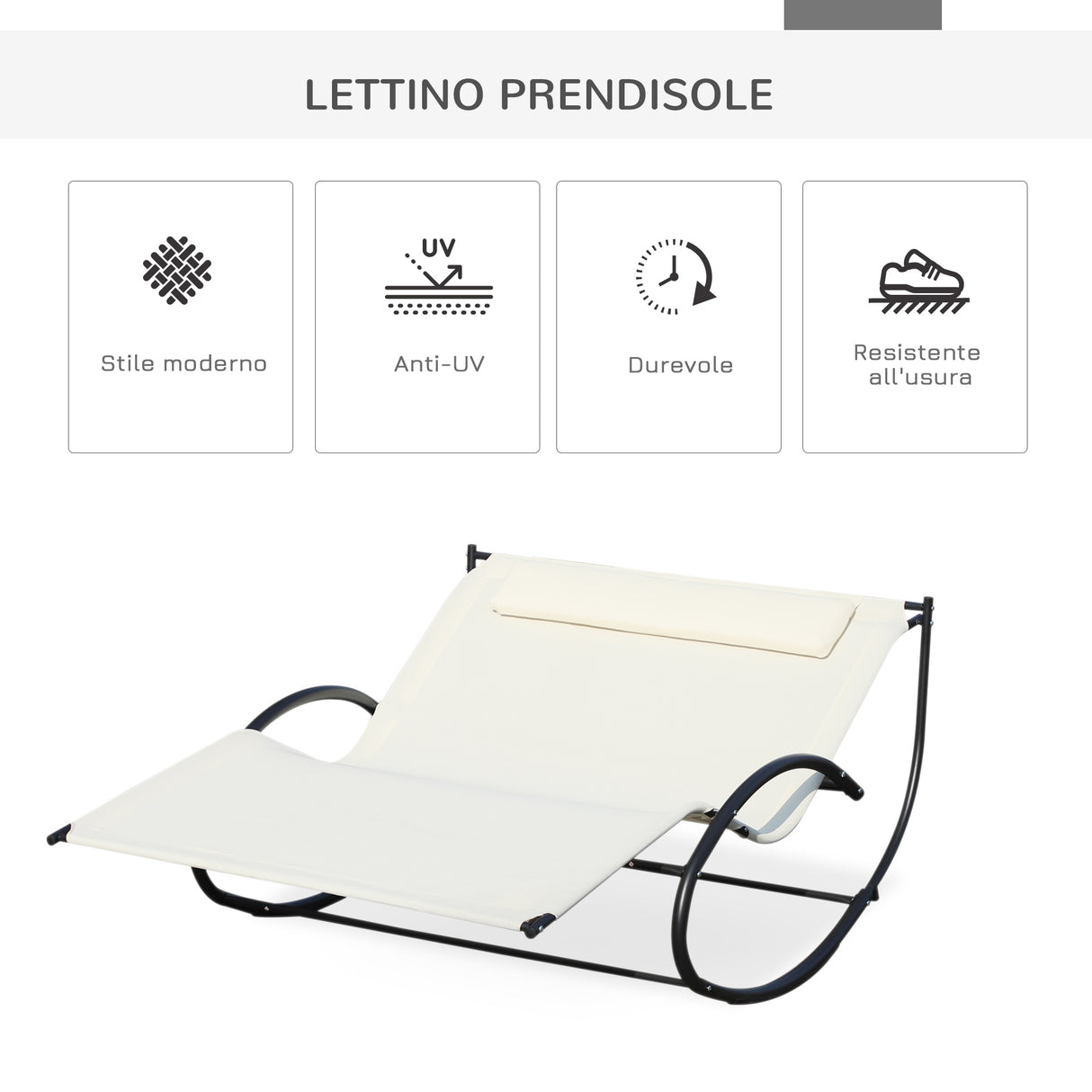 easycomfort lettino prendisole 2 posti sdraio da giardino a dondolo in metallo e textilene bianco crema