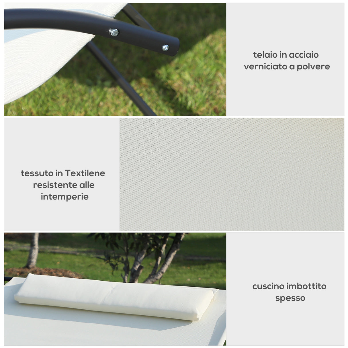 easycomfort lettino prendisole 2 posti sdraio da giardino a dondolo in metallo e textilene bianco crema