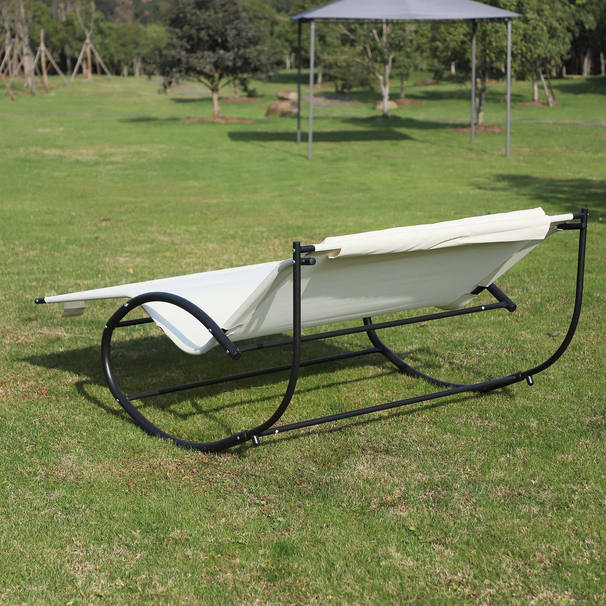 easycomfort lettino prendisole 2 posti sdraio da giardino a dondolo in metallo e textilene bianco crema