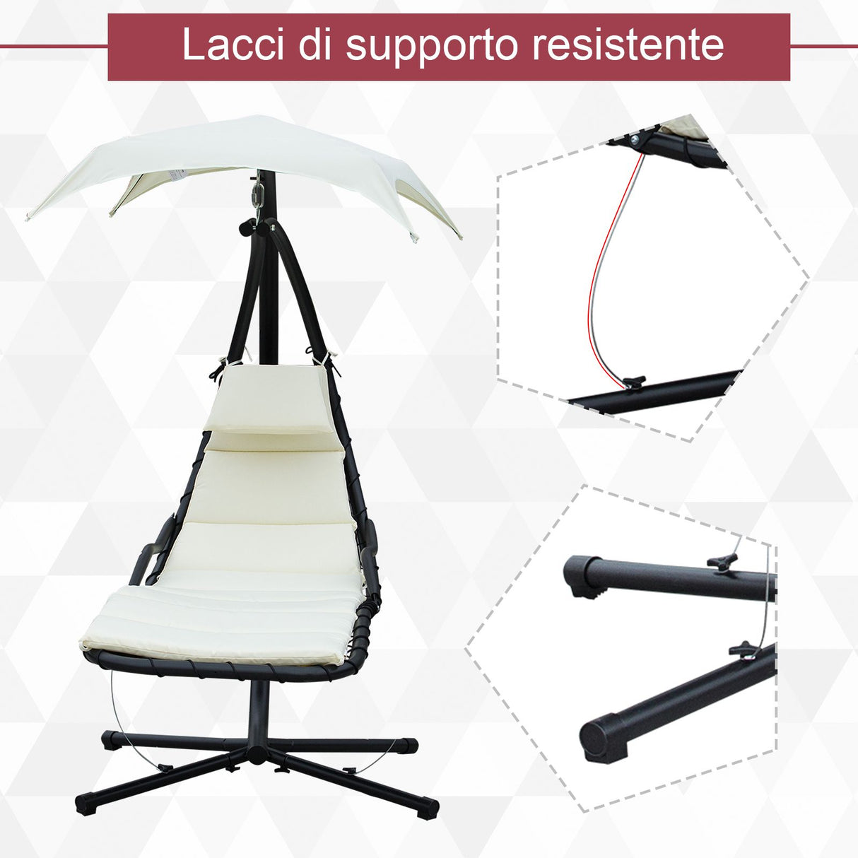 easycomfort easycomfort sdraio da giardino a dondolo relax chaise longue di lusso con tettuccio crema