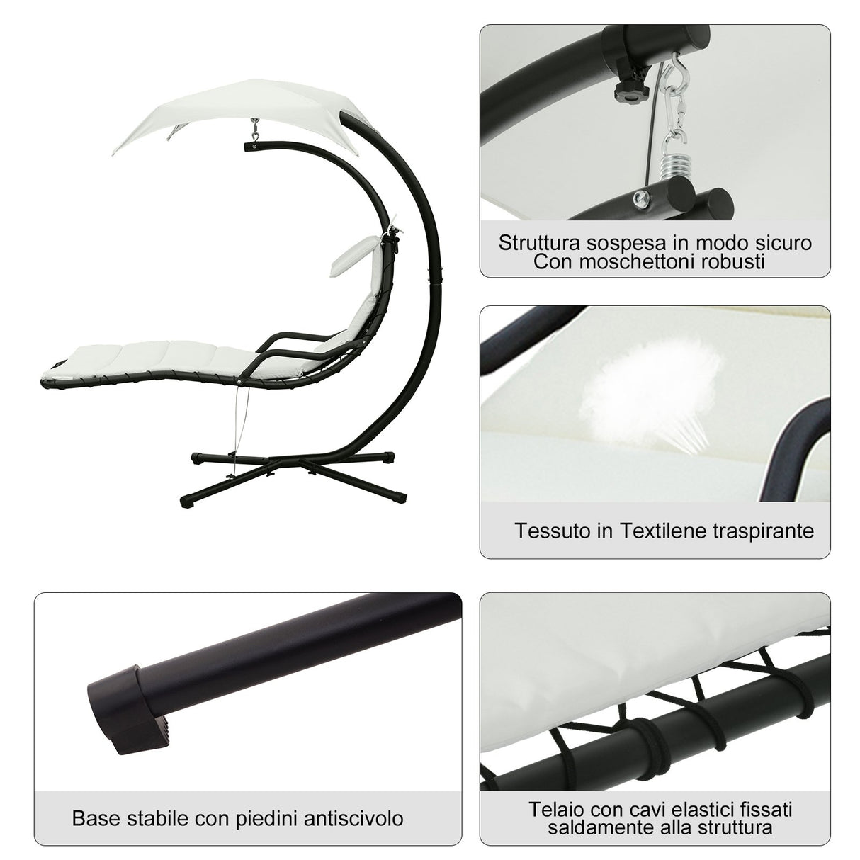 easycomfort easycomfort sdraio da giardino a dondolo relax chaise longue di lusso con tettuccio crema