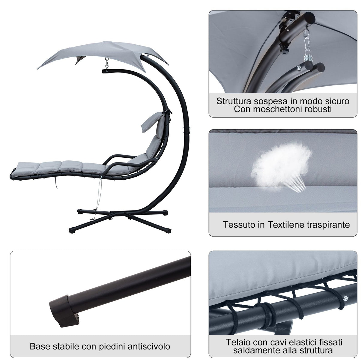 easycomfort easycomfort sdraio da giardino a dondolo relax chaise longue di lusso con tettuccio grigio
