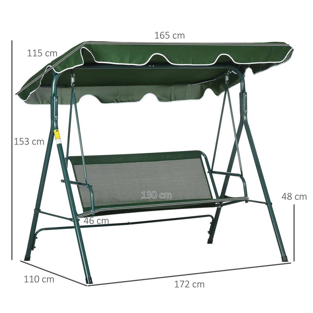 easycomfort easycomfort dondolo da giardino 3 posti in acciaio e teslin con tetto parasole 172x110x153 cm bianco e verde