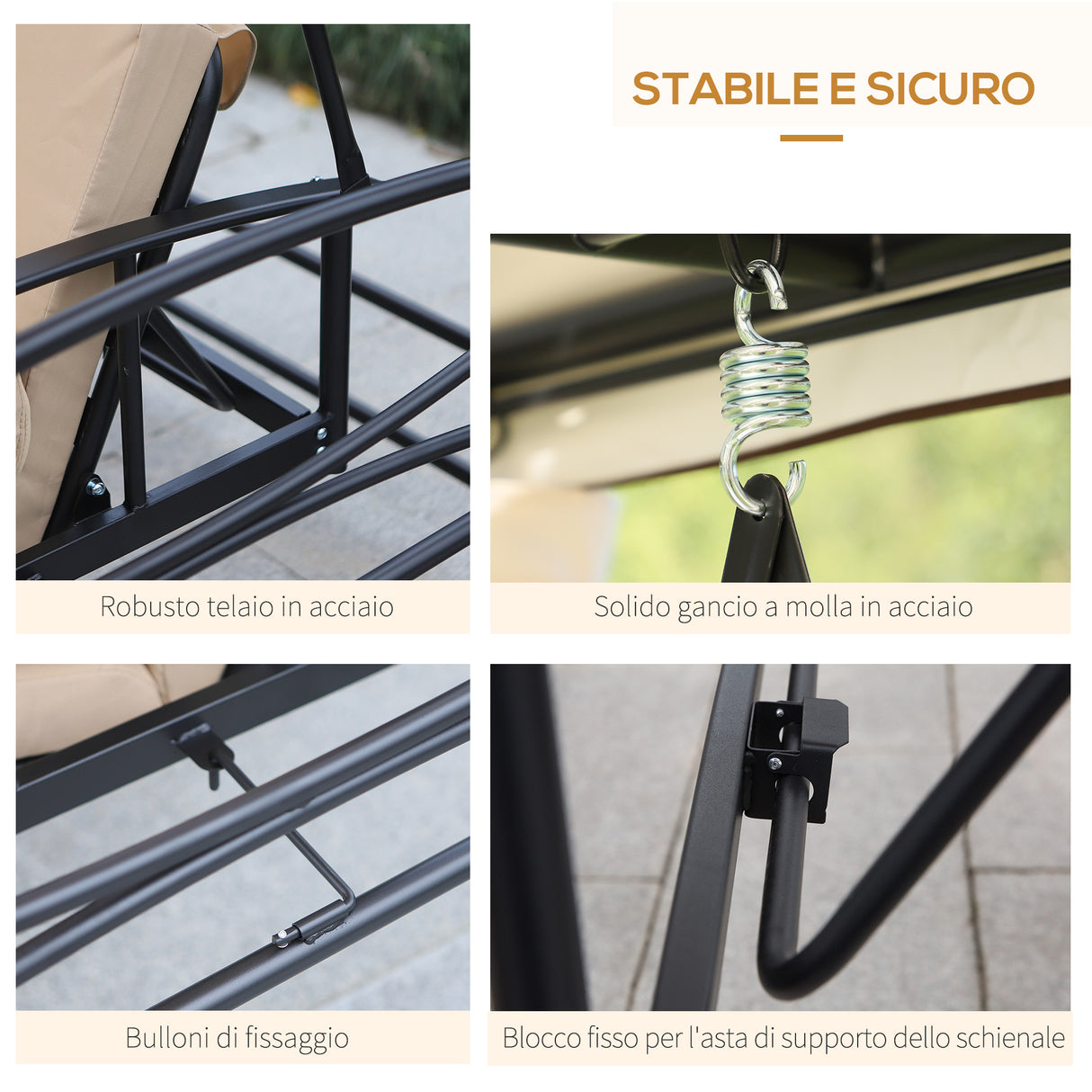 easycomfort dondolo 3 posti e lettino singolo copertura a gazebo con zanzariera e cuscini beige 256x172x248cm