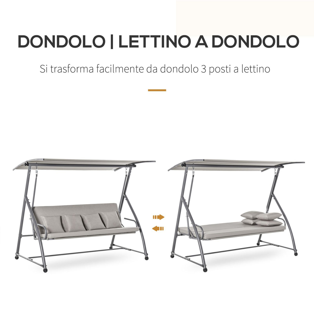 easycomfort dondolo da giardino 3 posti con tettuccio in acciaio e poliestere beige