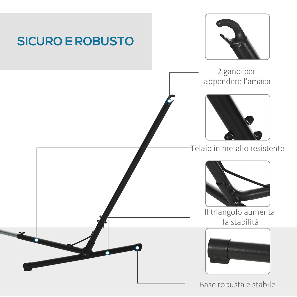 easycomfort easycomfort supporto struttura portante per amaca regolabile max. 150 kg nero 308 380x108x120cm