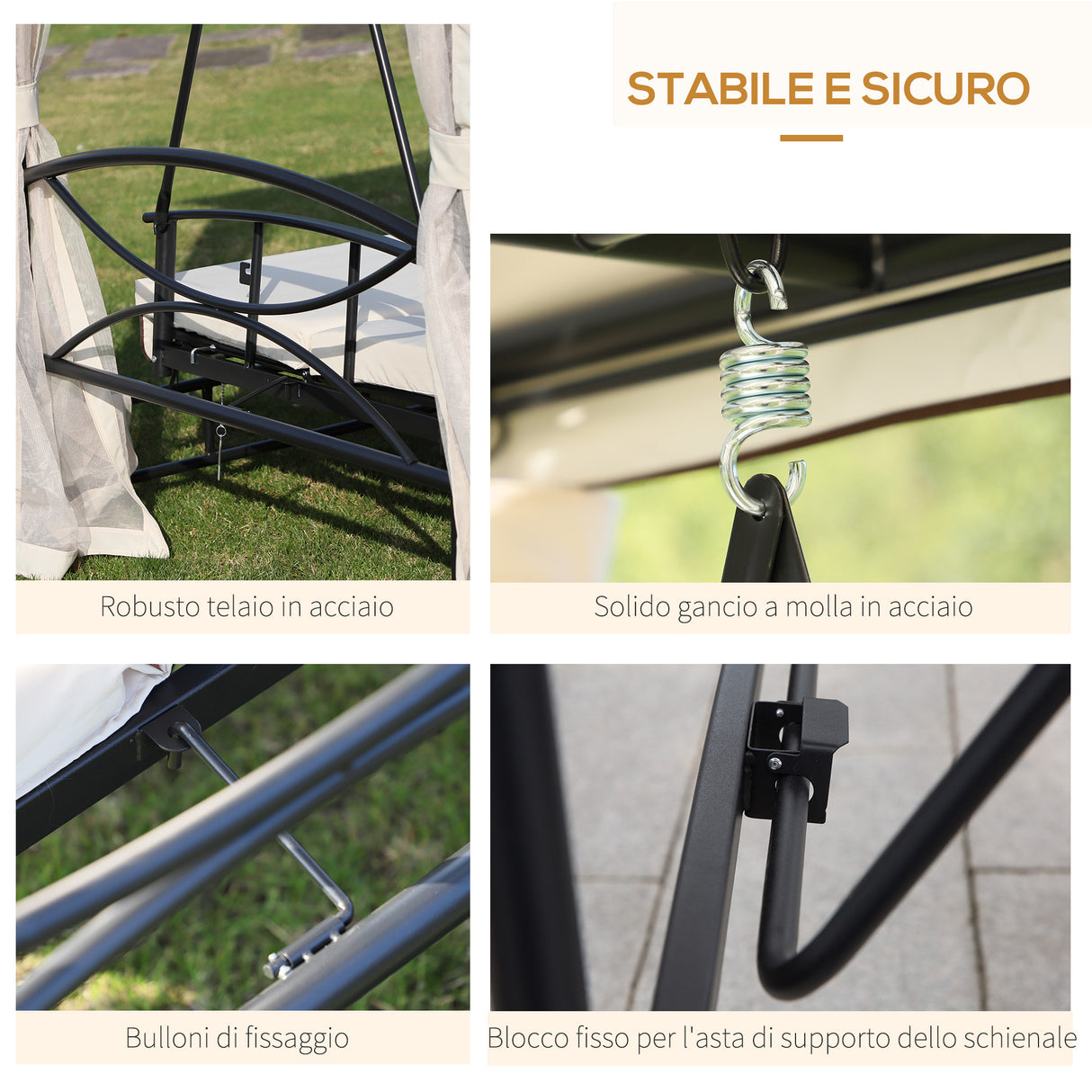 easycomfort easycomfort dondolo 3 posti e lettino singolo copertura a gazebo con zanzariera e cuscini 256x172x248cm crema