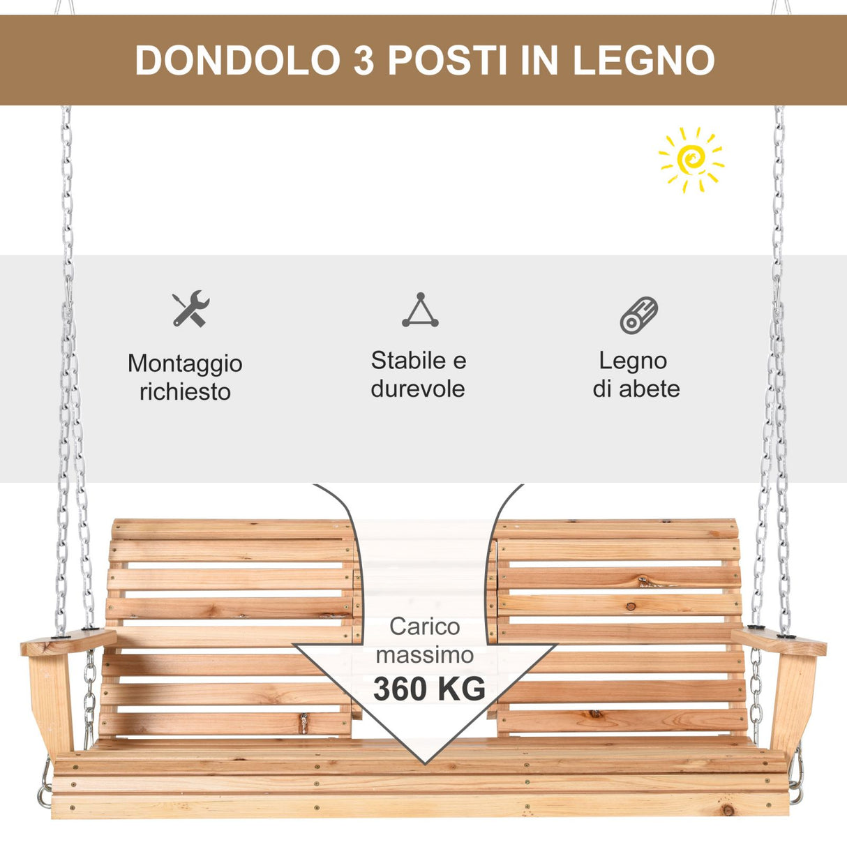 easycomfort easycomfort dondolo sospeso 3 posti in legno con tavolino pieghevole e portabicchieri