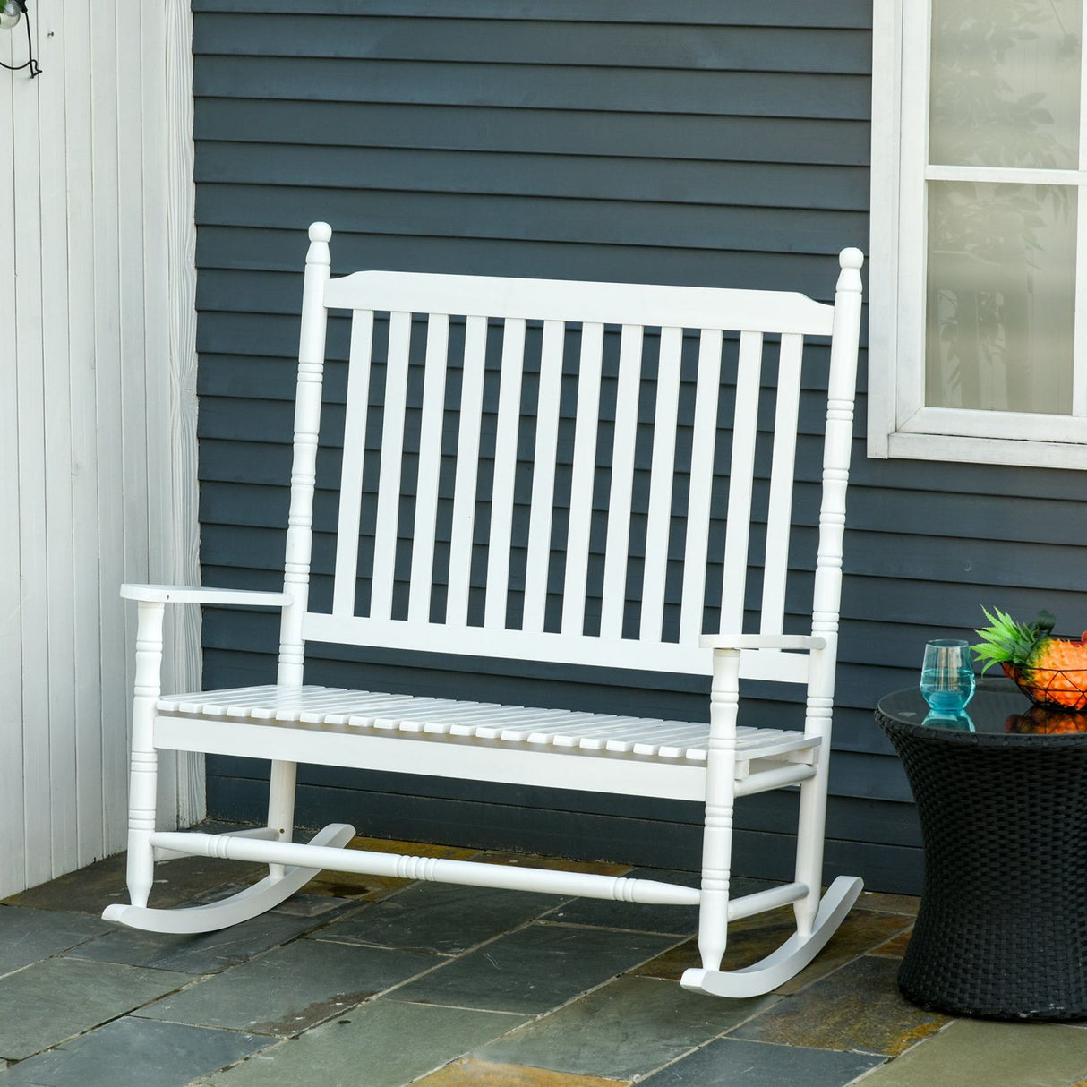 easycomfort easycomfort panchina a dondolo da giardino 2 posti con schienale alto e braccioli in legno bianco