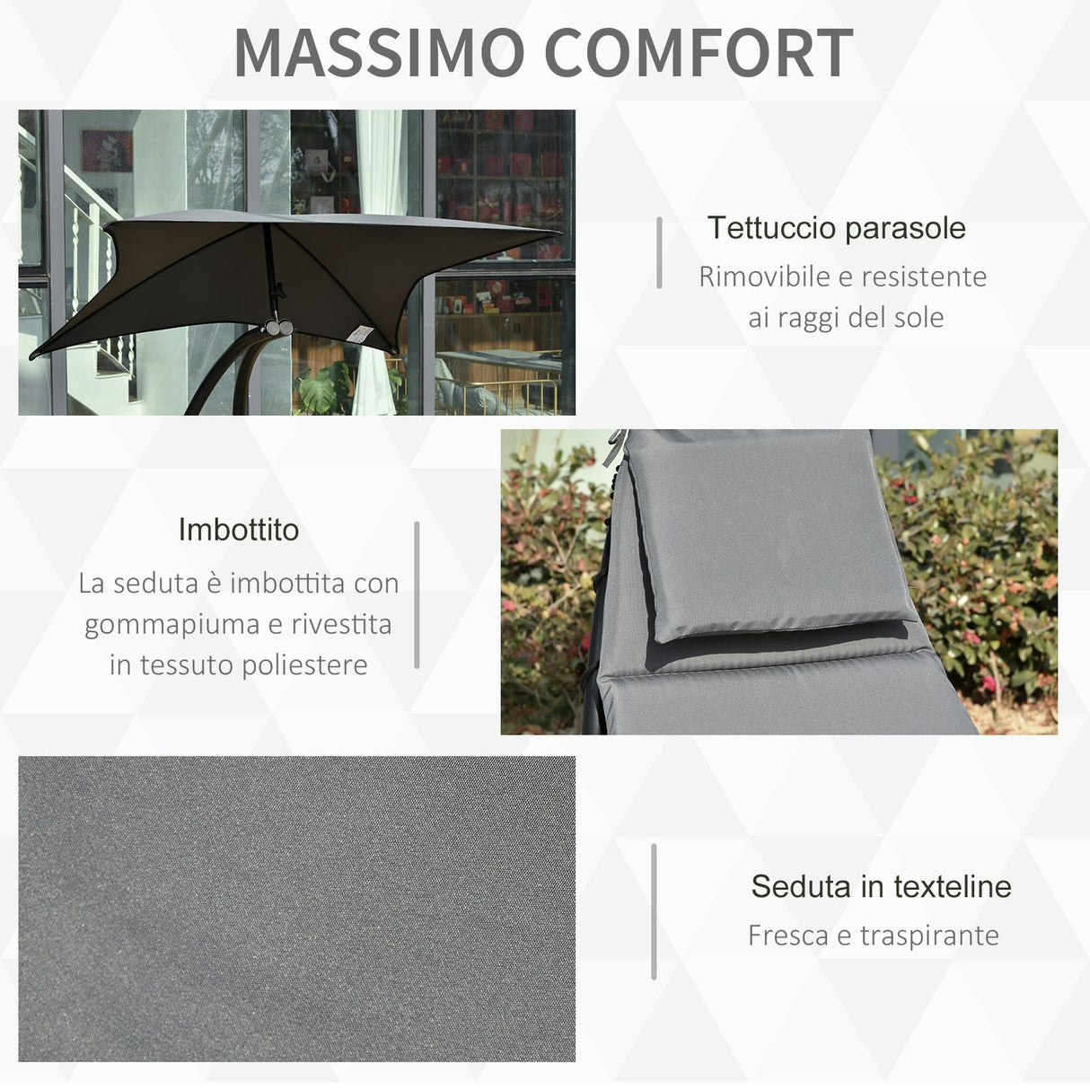 easycomfort easycomfort lettino a dondolo da giardino sdraio prendisole per esterno grigia