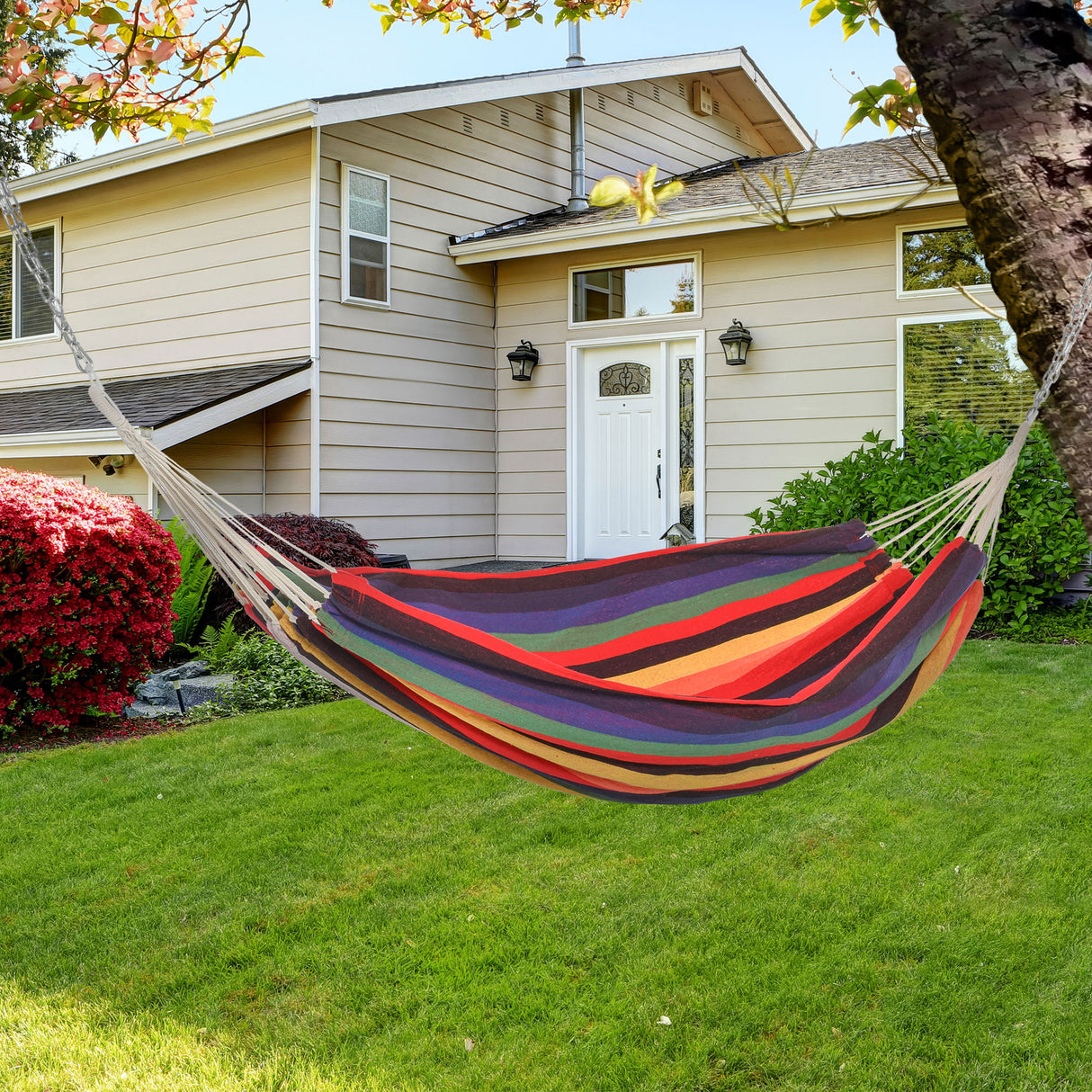 easycomfort amaca da giardino extra large in cotone e poliestere con sacca di trasporto 200x150cm righe multicolore