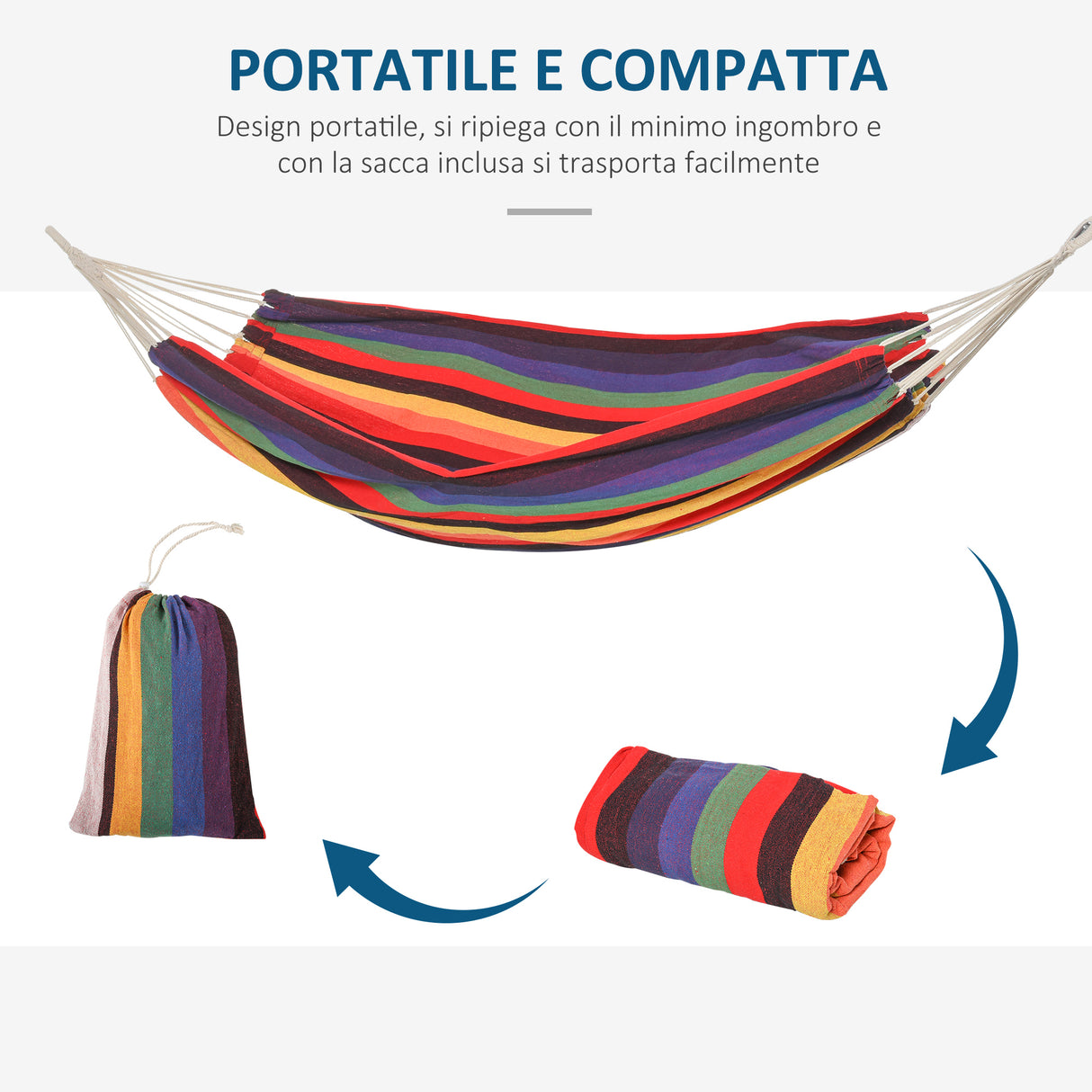 easycomfort amaca da giardino extra large in cotone e poliestere con sacca di trasporto 200x150cm righe multicolore