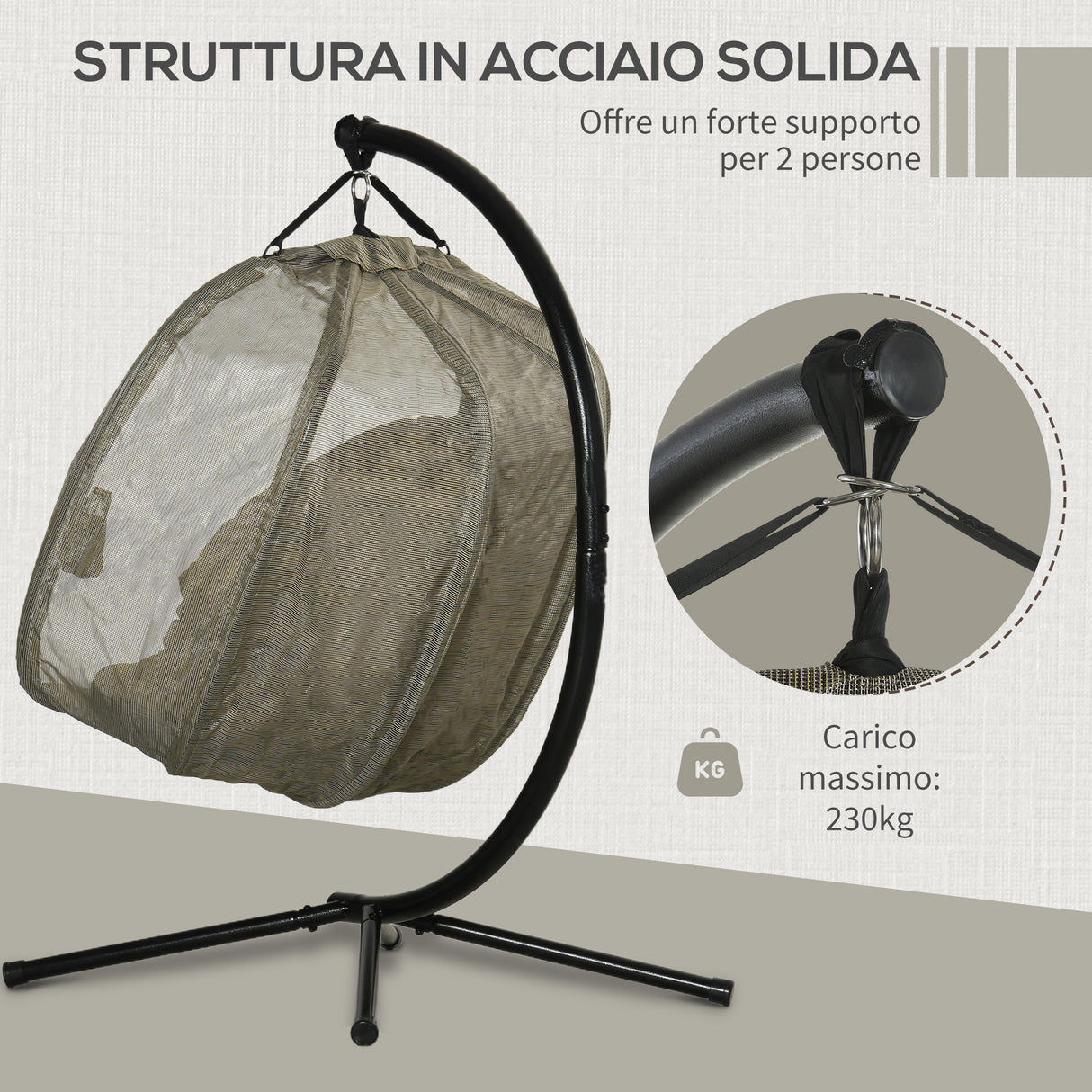 easycomfort easycomfort poltrona sospesa 2 posti per giardino e casa con struttura in acciaio e cuscino 132x126x172cm