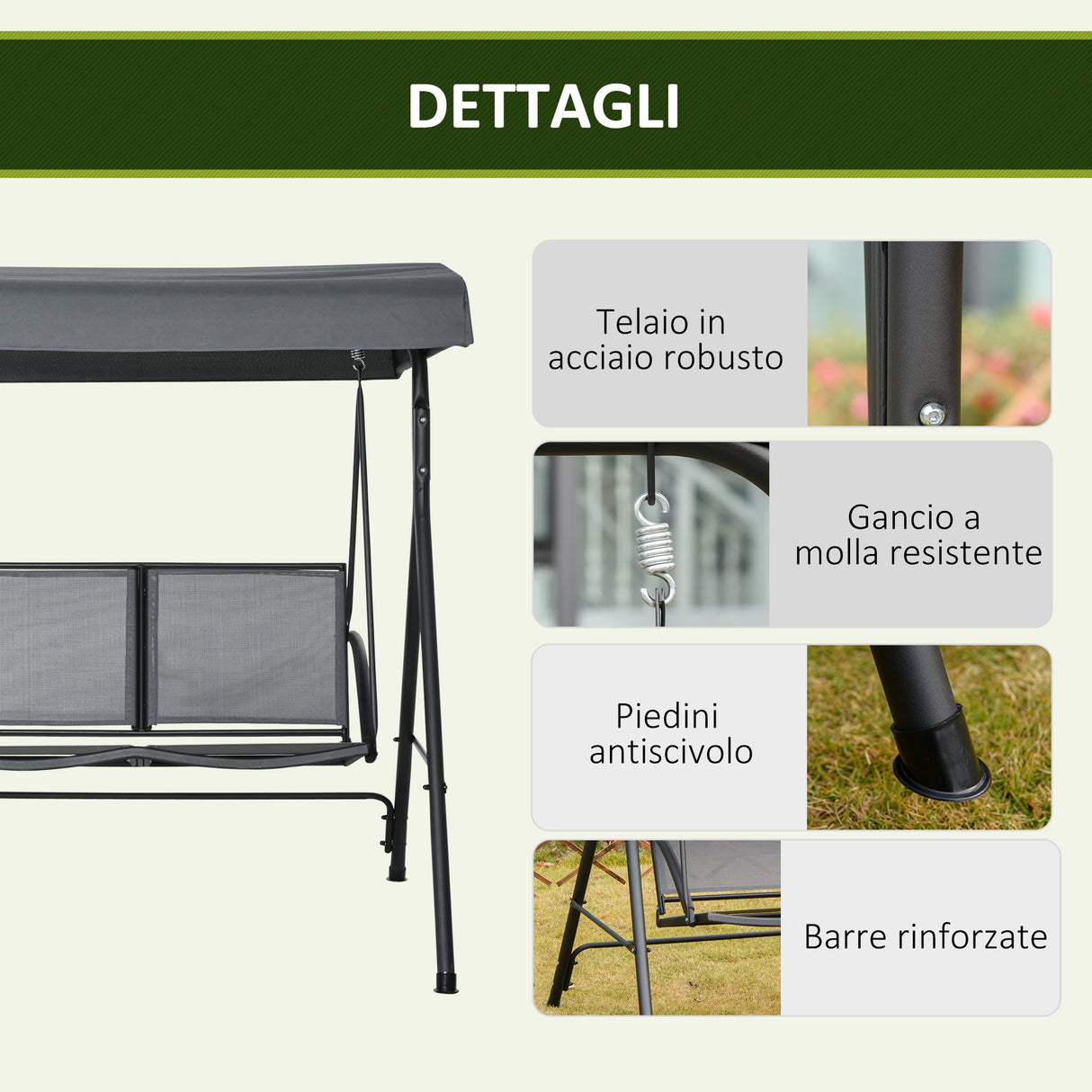 easycomfort dondolo a 2 posti da giardino con tettuccio regolabile 140x118x162cm grigio